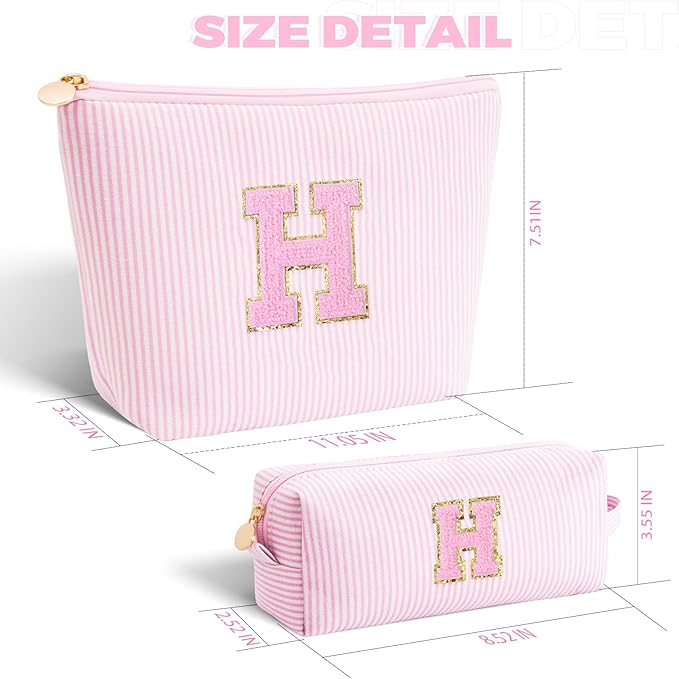 Monogrammed Gifts for Women - Cosmetic Bag for Teen,Initial Cute Makeup Bag Set for Women,Trendy Pouch for Niece Sister Friend Female Her,Birthday Gifts for Daughter - Pink,H