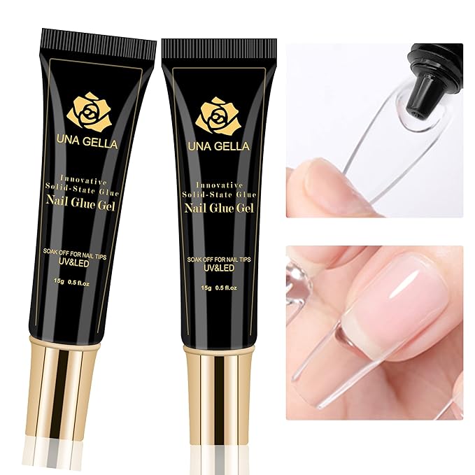 UNA GELLA Gel Nail Glue,30g U V/LED Lamp Required Super Strong Solid Nail Glue Gel 2pcs For Fake Acrylic Nails Tips Press Ons Extension Soak Off DIY Salon