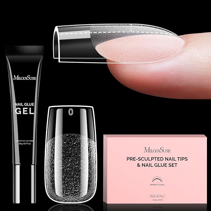 MelodySusie Square Gel Nail Tips Kit-300Pcs Pre-Building Apex Fake Nail Tips 20g Solid Nail Glue Gel,Half Matte Full Cover Clear Acrylic Nail,15Sizes Thick Strong Long Lasting for Home DIY&Salon