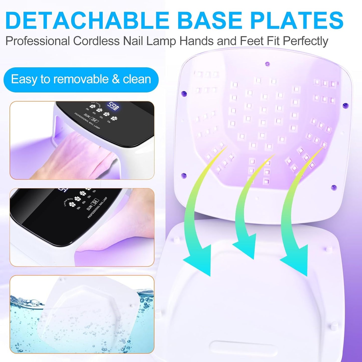 Cordless Nail Lamp, 288W Professional Blue Nail Lamp 8 Hours Super Long-Lasting 66Pcs Beads Automatic Sensor Rechargeable for Nail Art at Home and in Salons