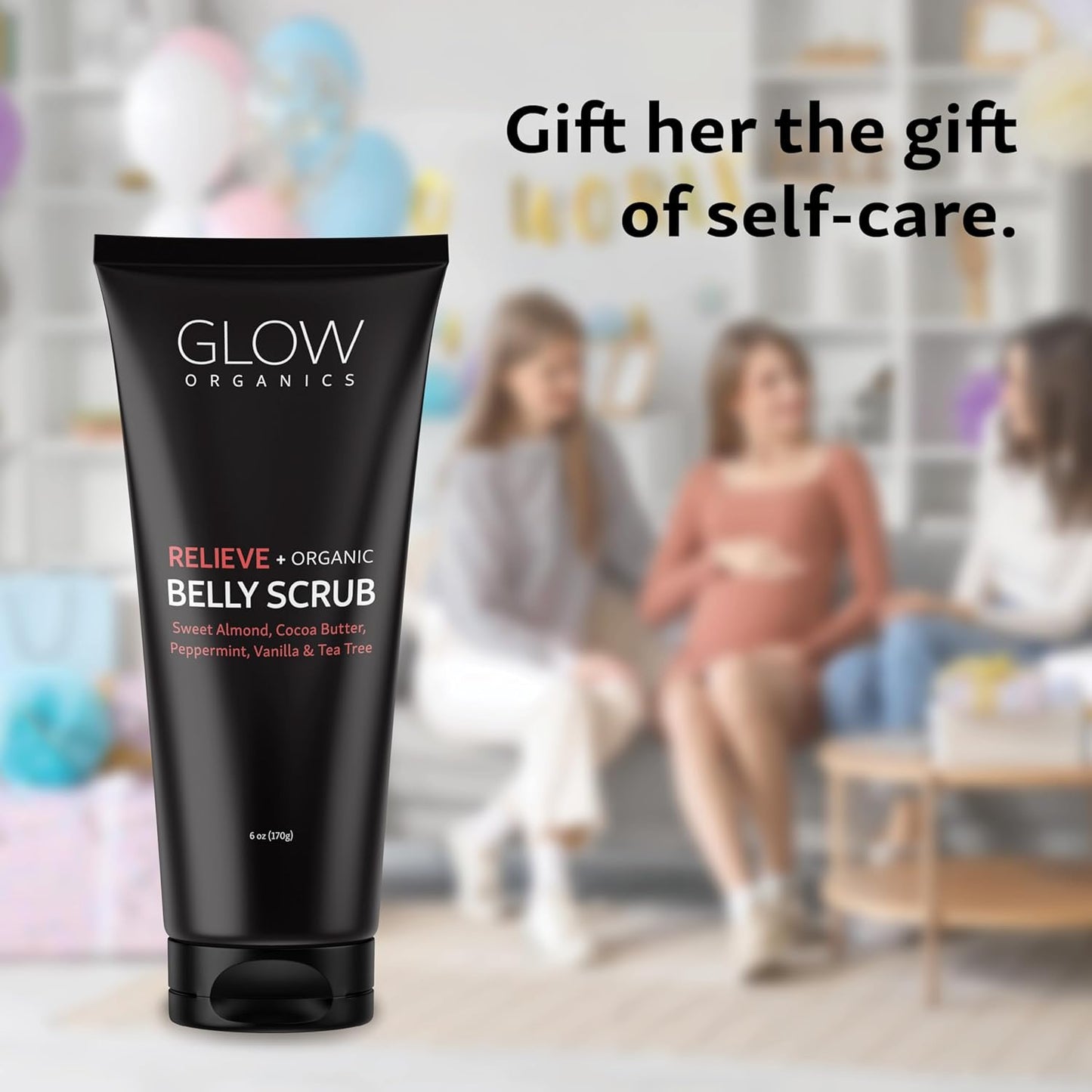 Exfoliating Belly Scrub, 6 oz, Moisturizing Body Exfoliant with Sweet Almond Oil and Cocoa Butter, Organic, Sugar Scrub, Natural Vegan Skin Care