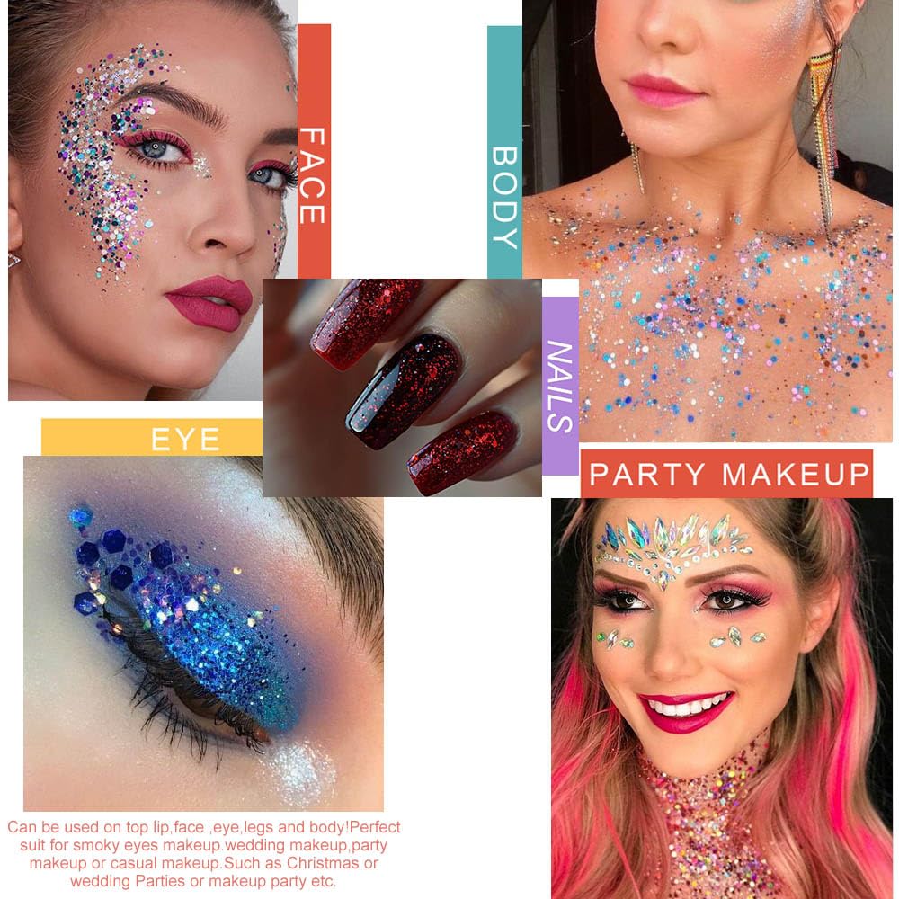 evpct 24 Colors Glitter Eyeshadows Palette Makeup for Women, Black White Pink Green Blue Rainbow Sparkle Neon Metallic Shimmer Shiny Eyeshadow Palette, Body Pressed Eye Shadow Glitter Palette Makeup