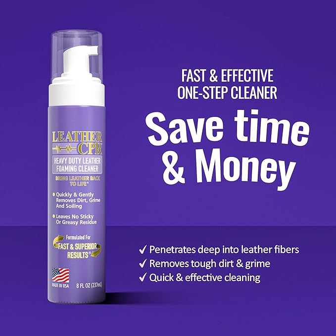 Leather CPR Heavy Duty Leather Foaming Cleaner - 8 oz - Car Interior Cleaner For Heavy Dirt & Grime, Heavily Soiled Furniture Leather Cleaner For Couch, Car Seat,Purses, Shoes, Boots, & More