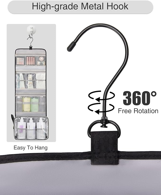 Relavel Travel Toiletry Bag for Men, Hanging Toiletry Bag for Women Makeup Cosmetic Storage Organizer Large Capacity Travel Kit Shaving Bag for Full Sized Container Black