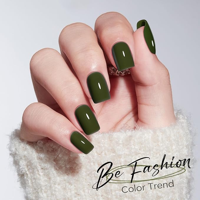 Modelones Moss Green Press on Nails, Short Square Fake Nails, Reusable Nail Kit with Nail Glue Adhesive Tabs Mini Nail File, Nails Press Ons 32Pcs16 Sizes, Spring