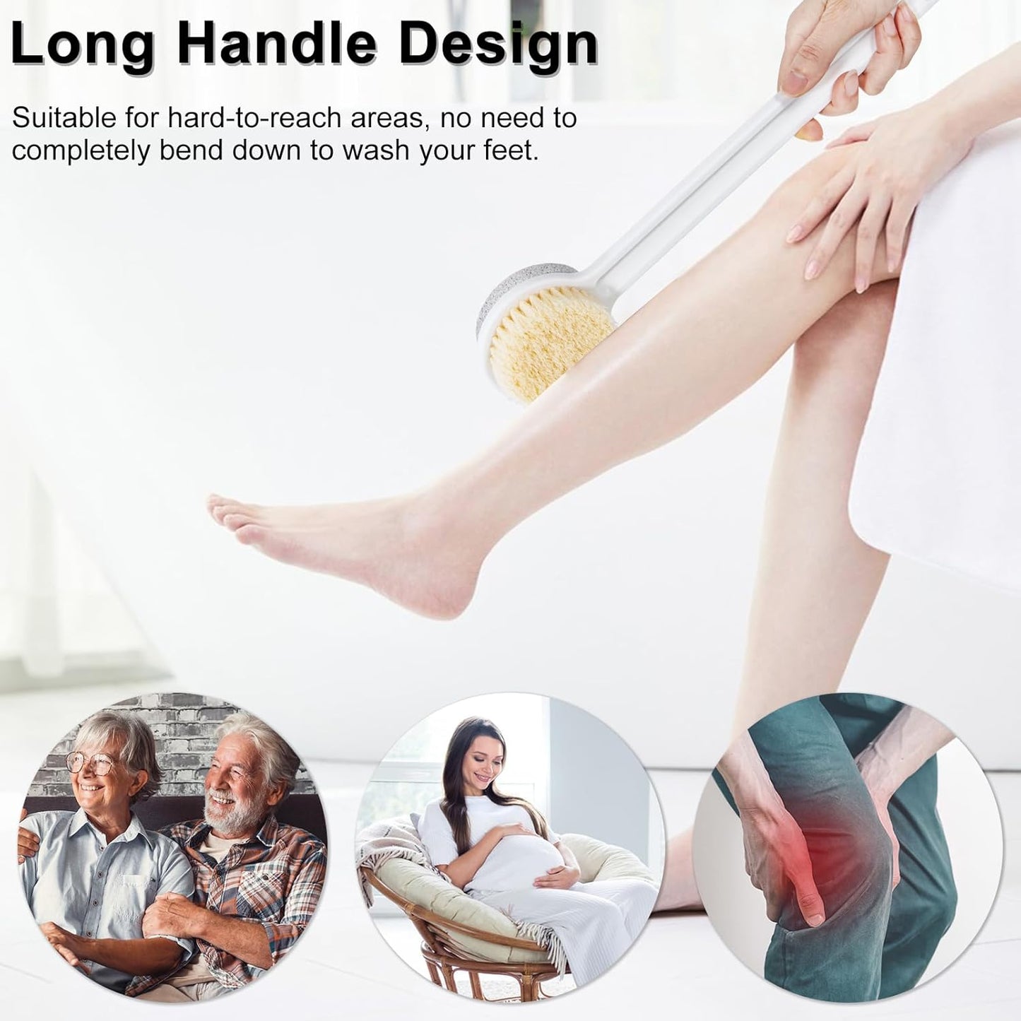 Pumice Stone for Feet with Long Handle (Double-Faced Straight White Handle, Count, 2.00)