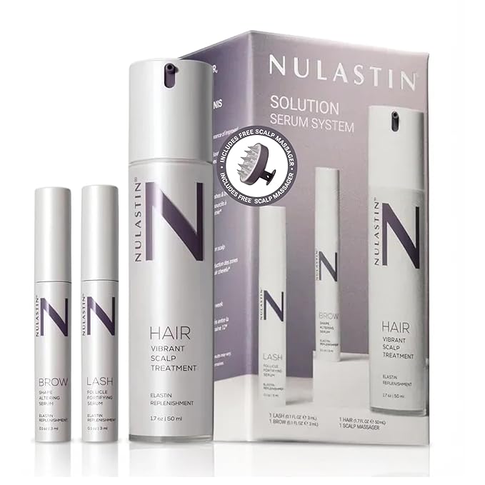 NULASTIN Solution Serum System - Lash Serum (0.1 Fl Oz), Scalp Treatment (1.7 Oz) + Brow Serum (0.1 Fl Oz) - Travel Gift Set for Fuller Lashes, Thicker Hair & Defined Brows (3 Count)