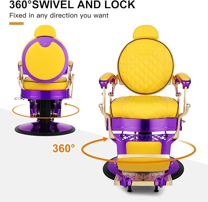 Artist hand Retro Barber Chair Heavy Duty Barber Chairs Vintage Salon Chair Hydraulic Recline Chair Rounded Cushioning Beauty Spa Styling Equipment (Yellow)