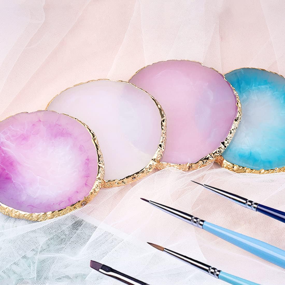 2 Pack Resin Nail Art Palette, Nail Painting Mixed Color Palette, Gilded Edge Nail Gel Color Makeup Display Board Pallet (White+Pink)