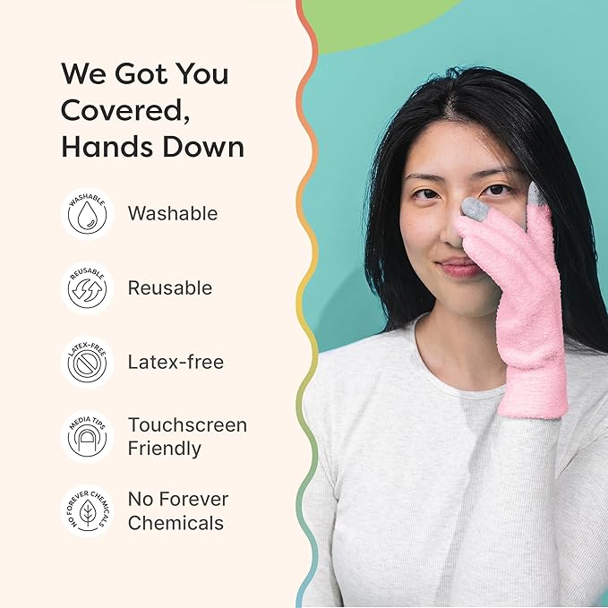 ZenToes Moisturizing Gloves for Dry Hands, Gel Infused with Jojoba Seed Oil, Olive Oil and Vitamin E, Overnight Hand Moisturizer (OSFM, Fuzzy Pink with Media Tips)