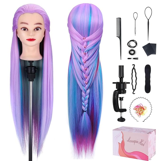 Mannequin Head, Beauty Star 29inch Doll Heads with Long Hair for Practice Braiding Styling, Cosmetology Hairdressing Training Heads with Clamp Holder and Braiding Kit