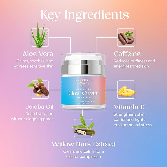 Moisturizer Face Cream, Lunar Glow Face and Neck Cream with Niacinamide & Kojic Acid, Brightening and Whitening, Hydrating Facial Moisturizer, Even Looking Skin Tone, 1.9 Oz