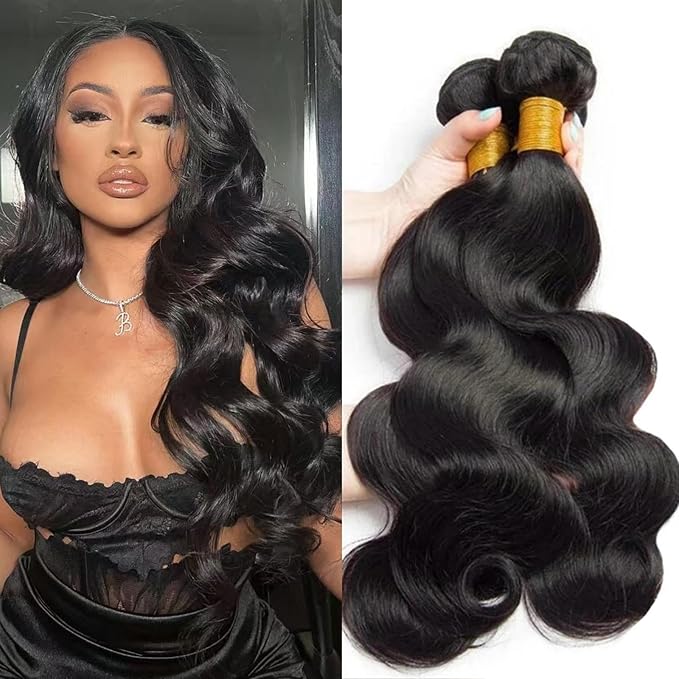 12A Human Hair Bundles 16 18 20 Inch Body Wave 100% Unprocessed Hair 3 Bundles Deals Extensions Quick Weave Human Hair Natural Black Color