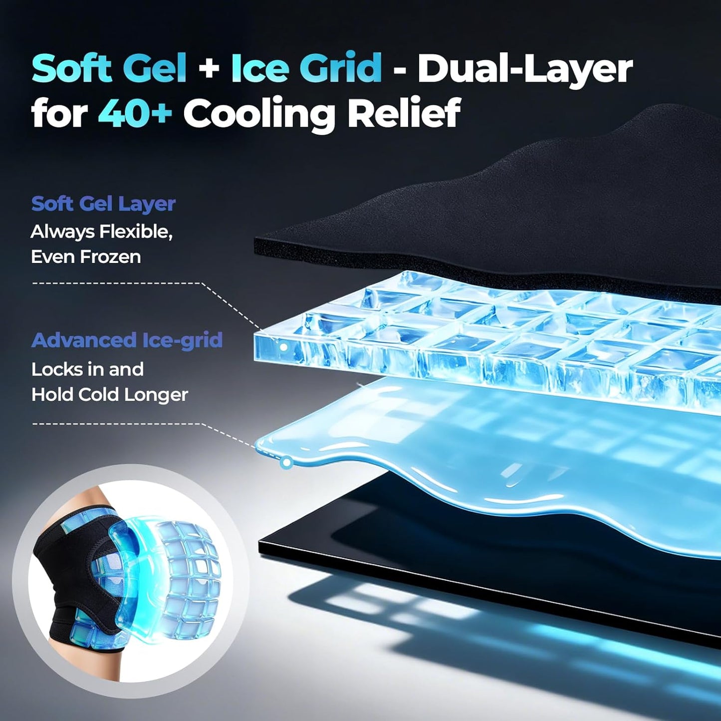 NEWGO Ice Pack for Knee Pain Relief, Extra Soft Knee Ice Pack wrap for Leg Injuries, Swelling, Knees Replacement Surgery Arthritis, Meniscus Tear and ACL - 2 Pack