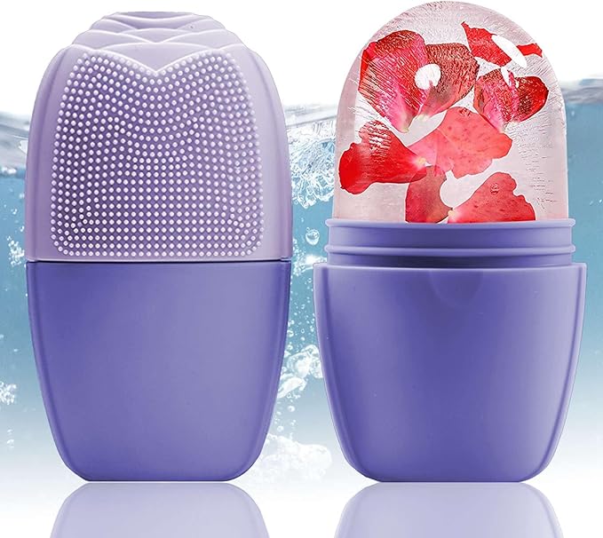 XHJRI Ice Face Roller Massager,Ice Cube Roller for Face, Eyes and Neck Naturally Conditioning and Skin Care,De-Puff Eye Bags,Reduce Migraine Pain,Reusable Massage Silicone Ice Mold (New Purple)