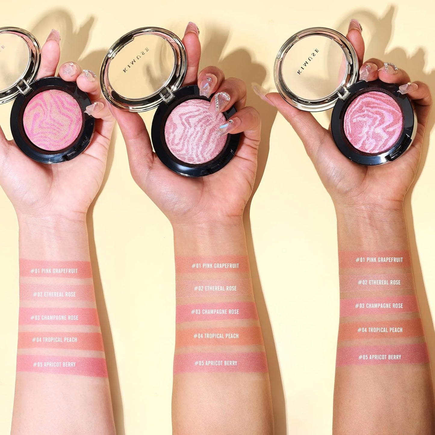 KIMUSE Baked Blush, Lighting Glow Marbleized Blush Powder Blush, Contour & Highlight Face for a Creamy Lightweight Natural Finish