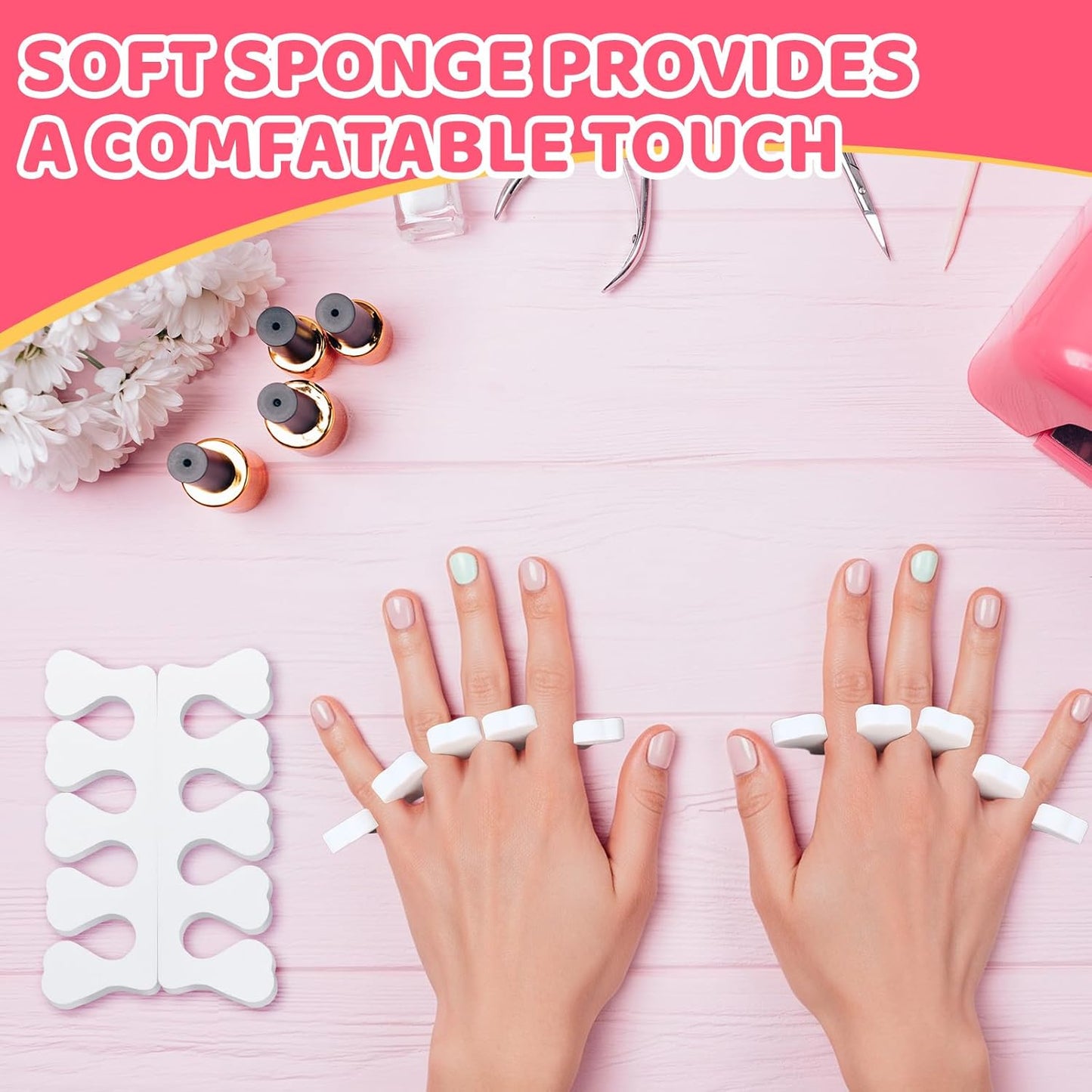 300 Pcs Sponge Toe Separators for Nail Polish Bulk Finger Separators Toe Divider Spacer Pedicure Correct Foot Manicure Coating Gel Painting Soft Pedicure Supplies for Men Women, White