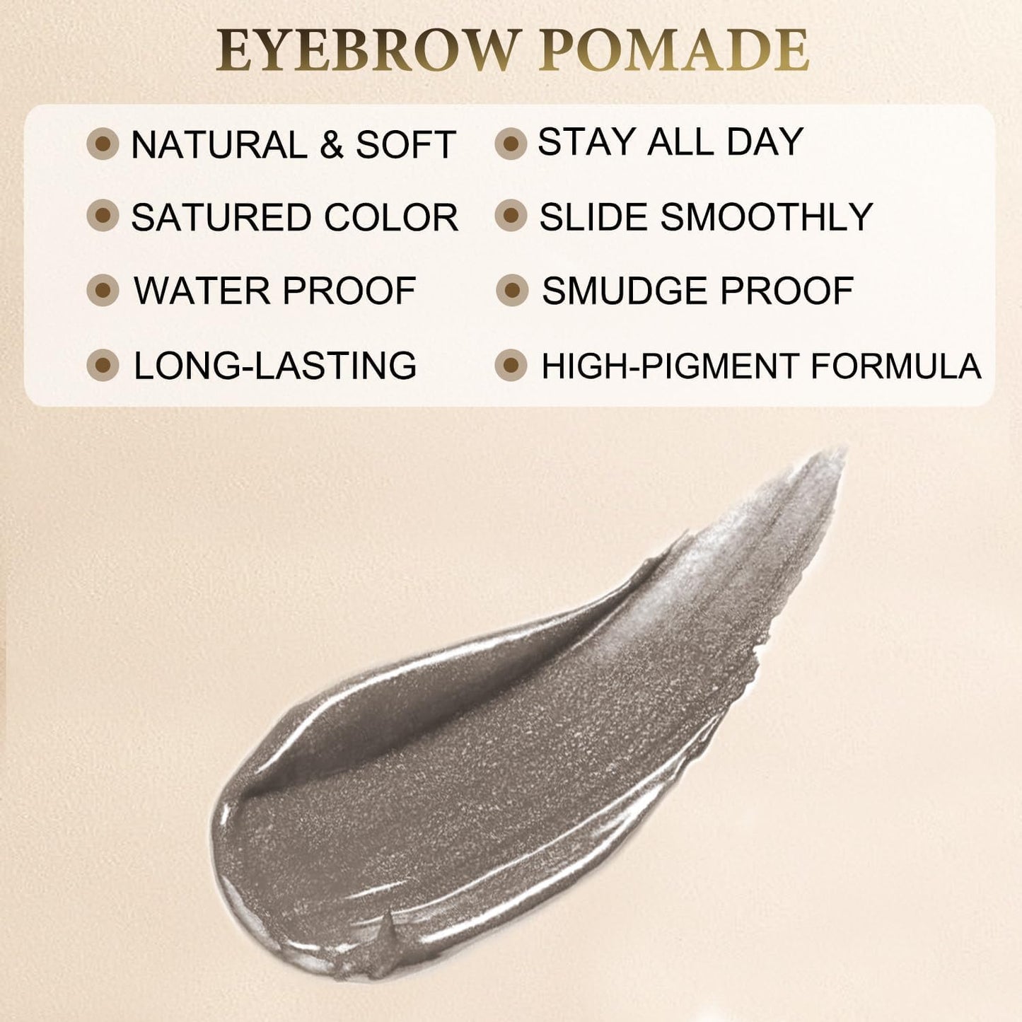 Eyebrow Pomade - Waterproof Brow Pomade for Long-lasting Results,Smudge Proof and Sweat Resistant Formula,Natural Eyebrow Makeup for All Skin Types and Tones - Grey