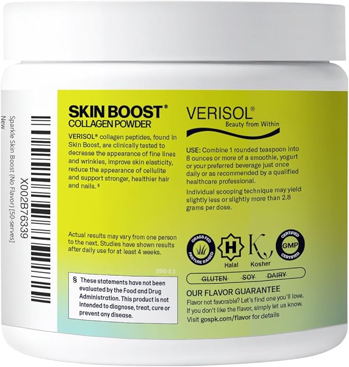 Sparkle Wellness VERISOL Bioactive Hydrolyzed Collagen Peptides | Collagen Powder Supplement with Vitamin C for Skin, Hair & Nail Health | Skin Boost (No Flavor) [50-Serves] (Pack of 2)