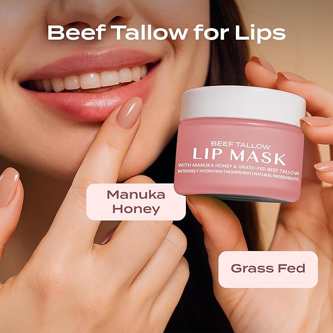 Body Restore Grass Fed Beef Tallow Lip Mask, Manuka Honey – Valentines Day Gifts for Her and Him, Hydrating Moisture, Travel Essentials, Self Care, Birthday Gifts for Women and Men – Unscented