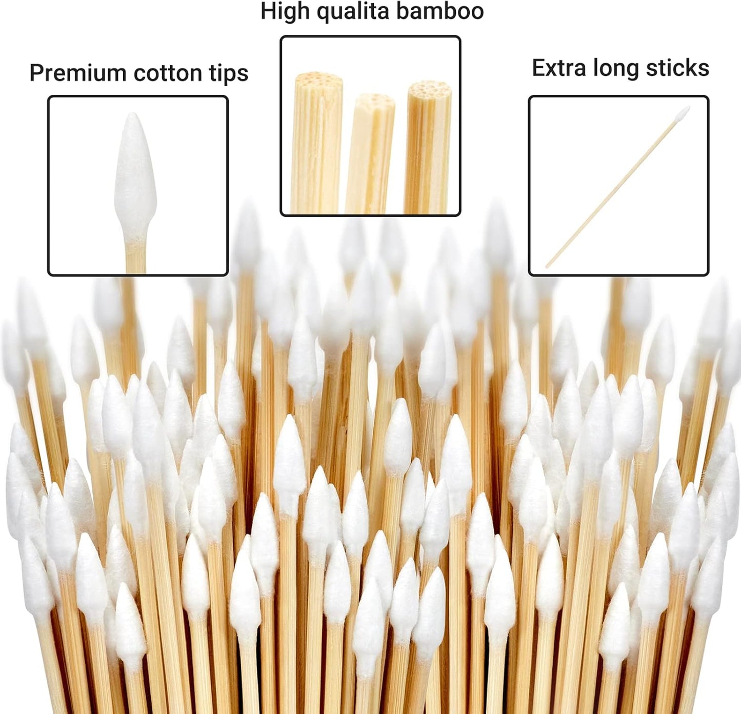 500/1000 Count 6'' Long Round/Pointed Cotton Swabs Durable Stem, Lint- Free Gun Cleaning Swabs Pure Cotton Tips for Gun Maintenance, Makeup, Pet Care, Equipment (Detailed Work)