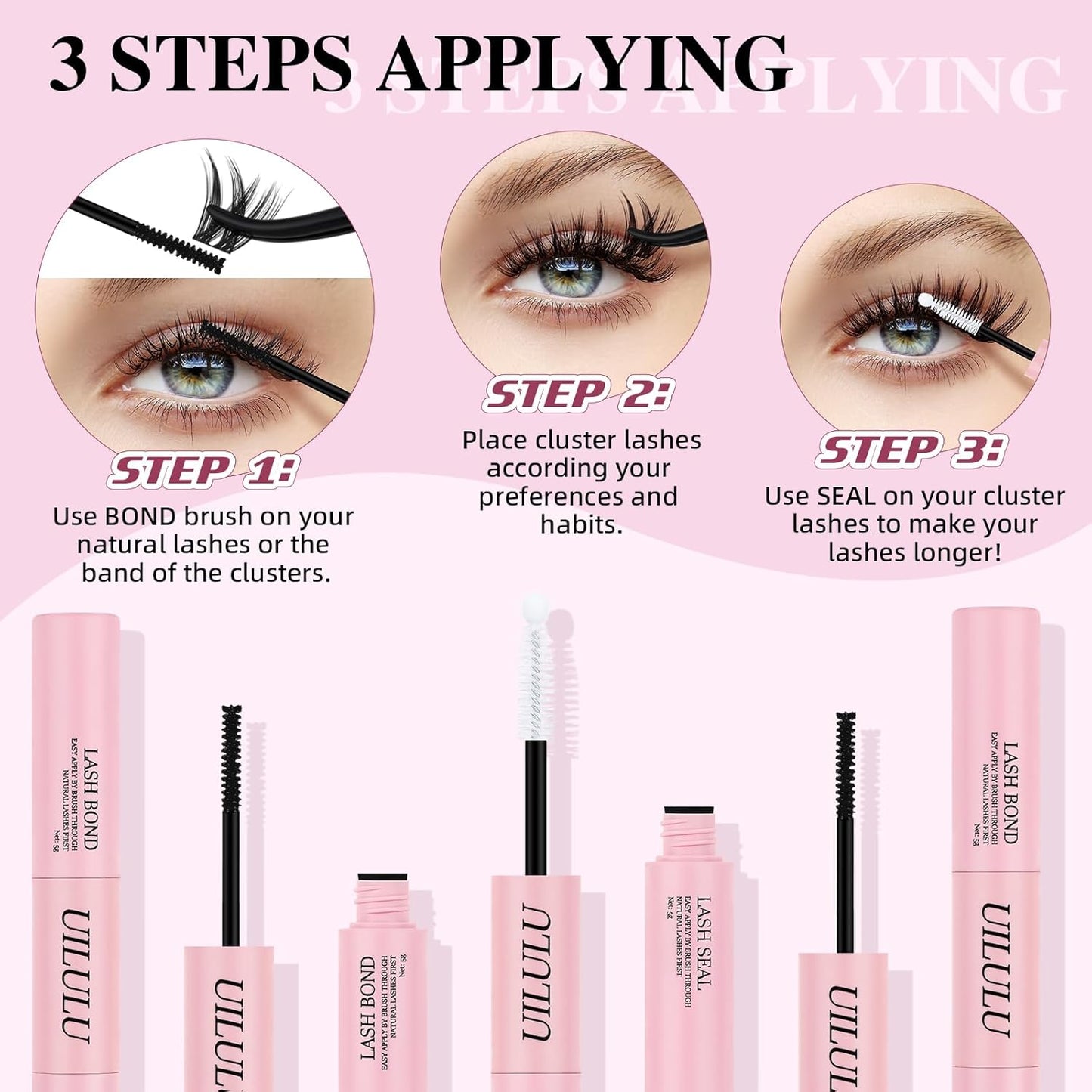 Lash Bond and Seal - 2-in-1 Lash Glue (5ml) & Sealer (5ml) for DlY Lash Extensions at Home, Waterproof Eyelash Adhesive for Cluster& Individual Lashes, Black Bond Eyelash Glue Strong Hold