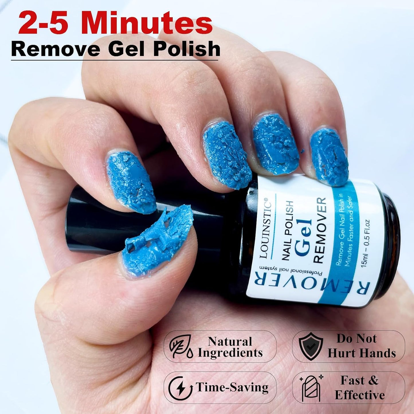 Gel Nail Polish Remover-2pcs with Nail Steel Pusher, Scraper and 2 Pieces Nail File, Quickly Remove Gel Polish in 2-5 Minutes at Home, No Need to Wrap and Soak