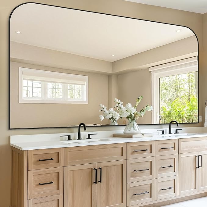 Bathroom Mirror, Wall Mirrors, Black Metal Framed Wall-Mounted Mirrors, Bathroom Vanity Mirror for Over Sink, Living Room, Bedroom, Entryway, 60x36 Inch, Black