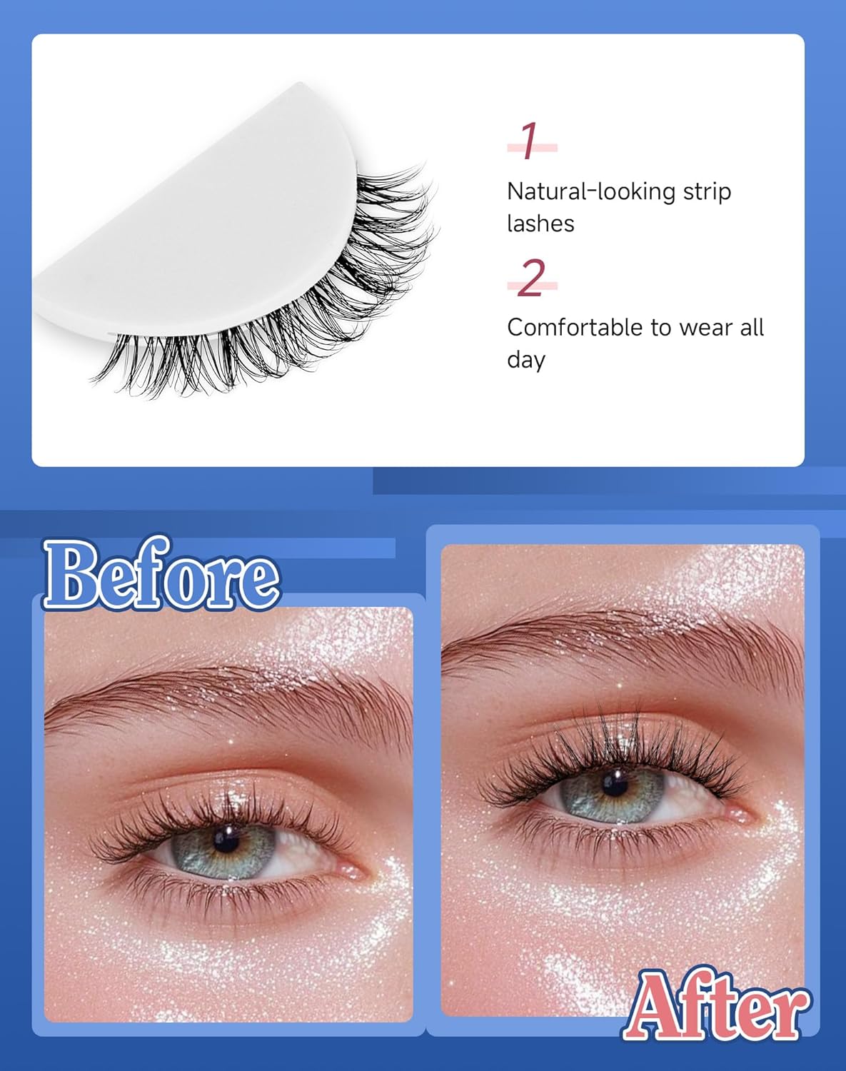 Clear Band Lashes Short Everyday Wispy False Eyelashes Natural Look Flared Strip Eyelash Small Lash Soft Fluffy Pack 7 Pairs SF-06