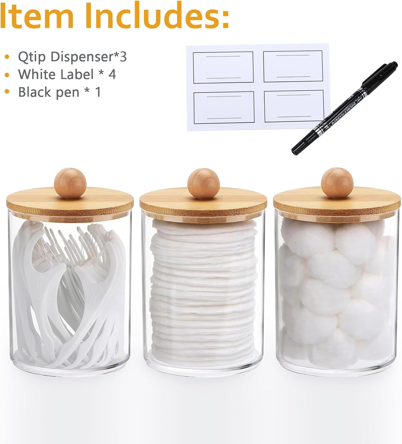 4 Pack Qtip Holder Dispenser with Bamboo Lids & Disposable Face Towel Holder Set, Clear Storage Bins for Facial Cloth, Vanity Makeup Storage Organizer, Bathroom Essentials Accessories Decor