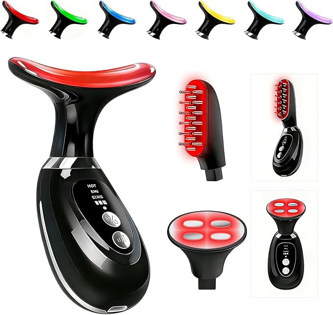 Red-Light-Therapy-for-Face and Neck-Eye-Head Massager,7 Colors Skin Rejuvenation Lifting Facial Massager for Toning,Glow Boost，Wrinkle for Birthday,Christmas,Mothers Day,Valentines Day Gifts (Black)