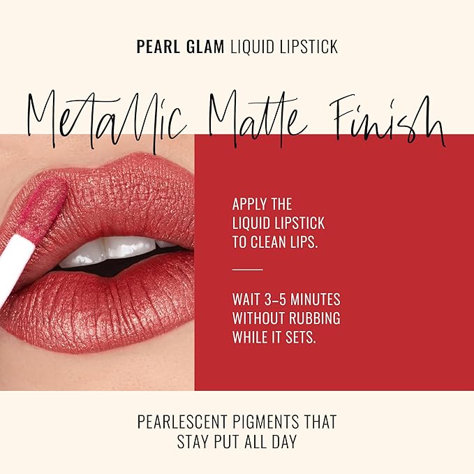 Runway Rogue Pearl Glam Long Wear Shimmer Liquid Lipstick, Metallic Soft Earthy-Red Lipstick with Gold Shimmer, ‘Day Rate’
