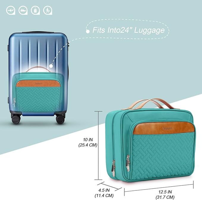 Travel Hanging Toiletry Bag for Women, Cruise Ship Essentials, with Jewelry Organizer, Extra Large Makeup Dopp Kit, Waterproof Cosmetic Bags, Toiletries Kit Set with Trolley Belt, Blue