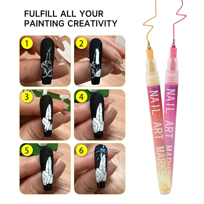 Nail Art Pens 12 Colors Set, Nail Art Markers Polish Pen for 3D Nail Art, nail art Tools for Dotting Drawing Painting Point Liner DIY