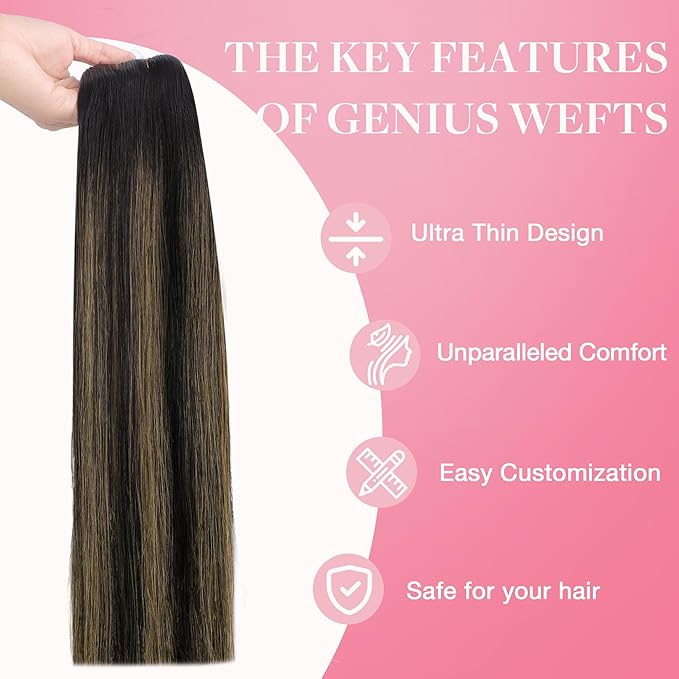 GOO GOO Genius Weft Hair Extensions Human Hair, Sew In Hair Extensions Rooted Remy Weft, 1B/6/1B Balayage Natural Black to Chestnut Brown 22inch 120g, Hand Tied Weft Hair Extensions