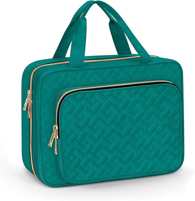 Wedama Toiletry Bag for Women, Medium Cosmetic Travel Bag, Hanging Toiletry Bag for Bathroom, Thickened PVC Waterproof Makeup Bag, Toiletries Bag for Travel Trips and Camping, Turquoise Green