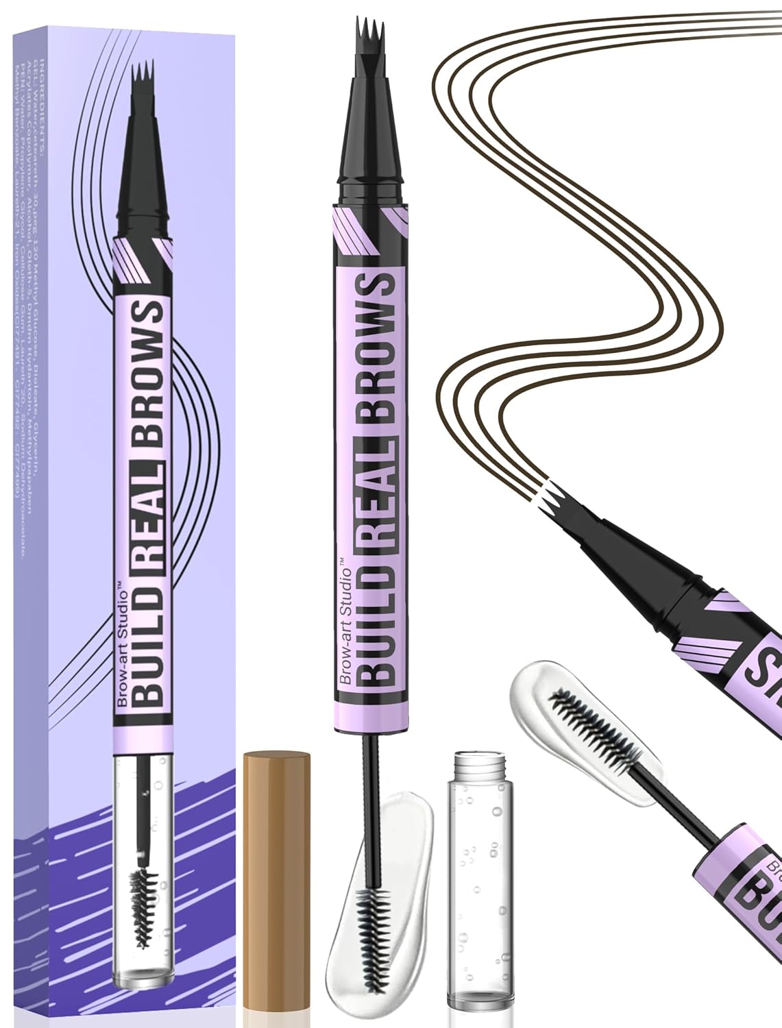 iMethod Eyebrow Pen and Eyebrow Gel - Eyebrow Pencils for Women with 4-Fork-Tip & Brow Gel Clear, Magical 2-in-1 Dual-Ended Brow Pen for Fuller-Looking Defined Brows, Stay All Day, Black Brown