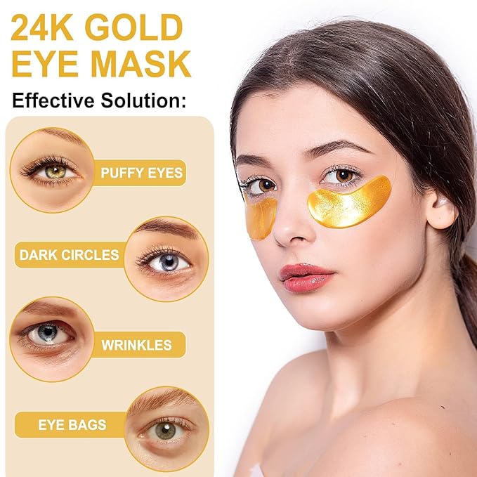 LAVONE Eye Mask - 30 Pairs 24K Gold Under Eye Patches Skin Care Products-Eye Masks Skincare for Dark Circles and Puffiness,Reduce Wrinkles and Fine Lines,for Women and Man