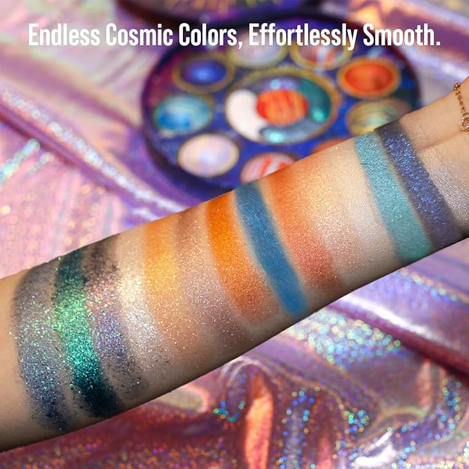 Galactic Assemble Eyeshadow Palette – Solar System Inspired 3D Planet Design, 14 Handcrafted Shimmer & Metallic Shades with Creamy Wet Texture, High-Pigmented Makeup Palette Gifts for Women & Girls