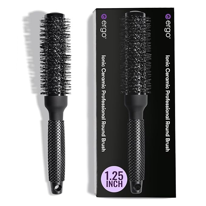 ERGO Ceramic Ionic Round Brush for Blow Out - Salon Quality Hair Brushes for Women - Roller Brush for Blow Drying, Wet and Dry Hair Styling, Volumizing Hair Care - ER33: 1.25"
