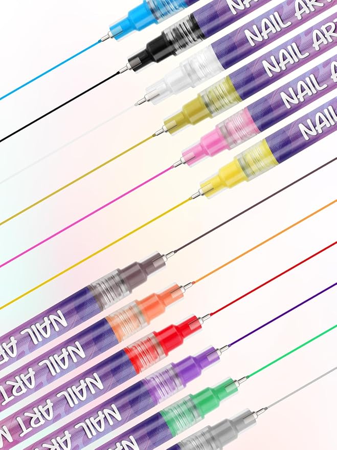 12 Colors Nail Art Pens Set, EBANKU Nail Polish Pens Quick-Drying Acrylic Paint Pen Nail Point Dotting Liner Pen Tools for Home & Salon Nail Art DIY