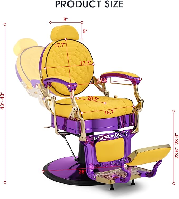 Artist hand Retro Barber Chair Heavy Duty Barber Chairs Vintage Salon Chair Hydraulic Recline Chair Rounded Cushioning Beauty Spa Styling Equipment (Yellow)