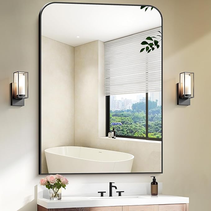 Bathroom Mirror, 36x48 inch Large Black Rectangle Wall Mounted Mirror with Thin Frame, Bathroom Vanity Mirrors for Over Sink, Entryway, Living Room, Bedroom