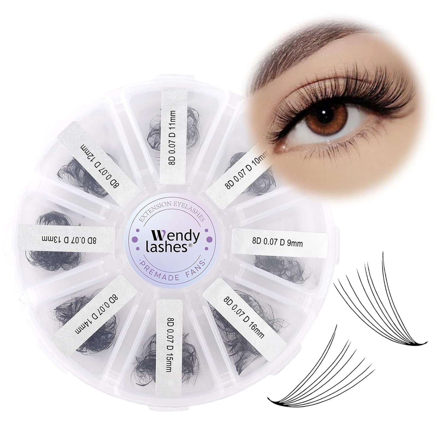 Premade Fans for Eyelash Extension: 8D, Wendy Lashes, Handmade Fans, Pre-made, For Lash-Artists, D, 9-16mm