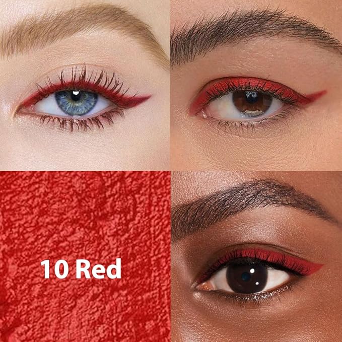 evpct 1Pcs Red Color Gel Glitter Eyeliner Pencils Set for Women Waterline Waterproof Smudge Proof Eye Liner Makeup, 10# Red