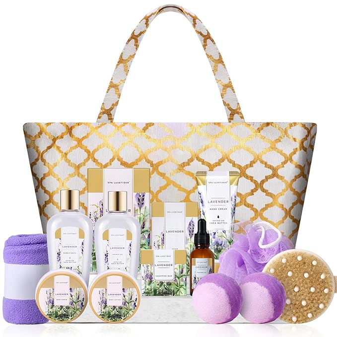 Spa Luxetique Gift Baskets for Women 15PCS Lavender Bath and Body Gifts Set Bath Sets for Her Skin Care Sets for Women Anniversary Valentine Gifts for Women Wife Girlfriend