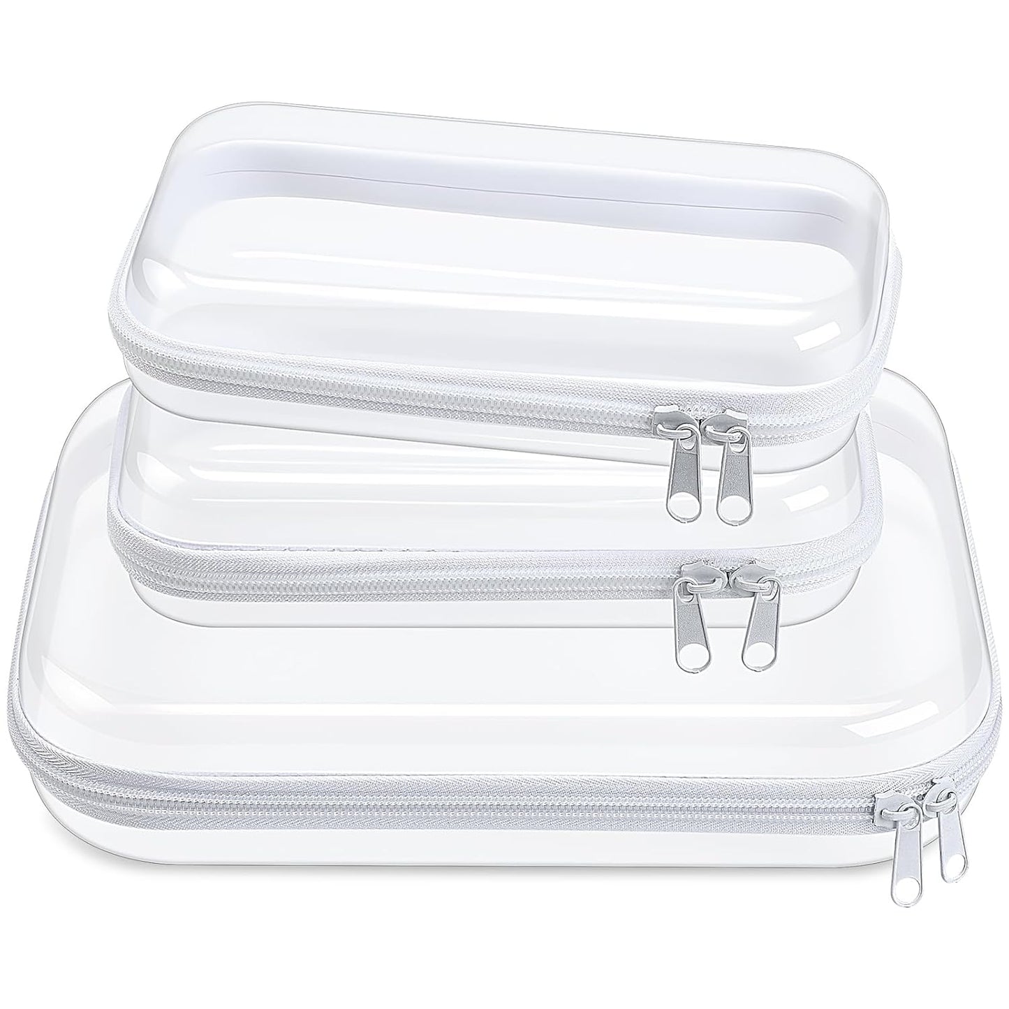 Hoolerry 3 Pcs Clear Hard Zipper Case Plastic Pouch Transparent Hard Case Clear Makeup Bag Portable Travel Organizer Bin for Cosmetics, Building Blocks, Puzzles(White,Mss)