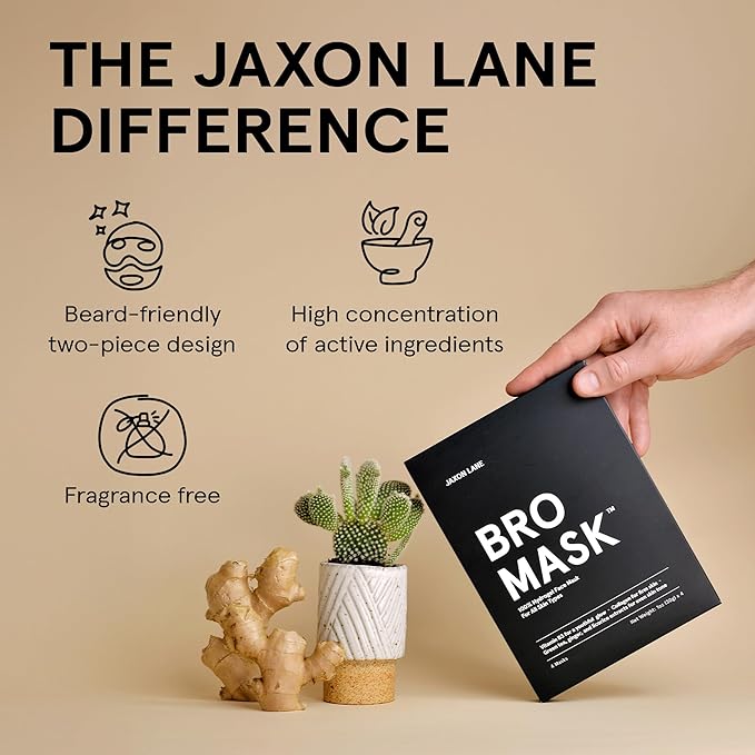 JAXON LANE BRO MASK Premium Korean Face Mask for Men (4 x 2 Pack) - Anti Aging Sheet Masks w/Hydrogel, Vitamin C, Hydrolyzed Collagen, & Hyaluronic Acid - Perfect Skin Care for Men