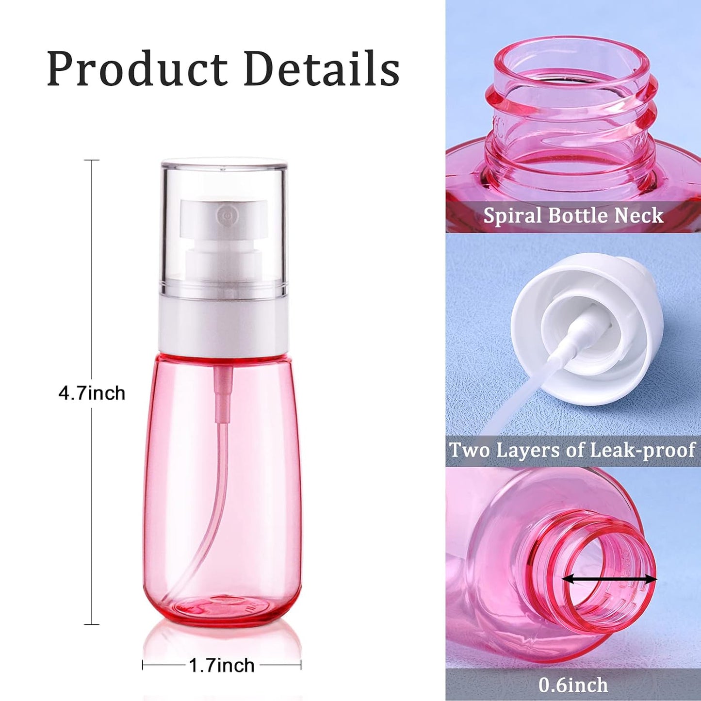 Cosywell Fine Mist Spray Bottles TSA Approved 2oz 60ml 4 Pack Leak Proof Fine Mist Spray Bottles Empty Plastic Refillable Mist Sprayer for Perfume Essential Oils Toners Rose Water Cosmetics(4Colors)