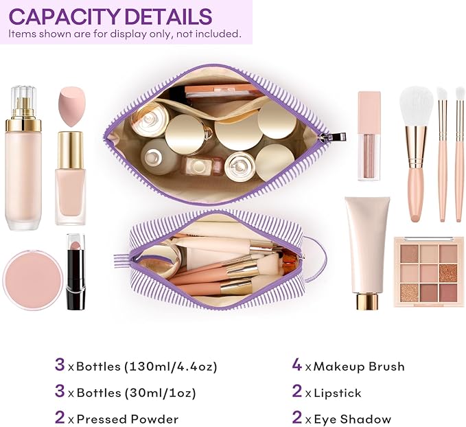 mibasies 2 PCS Initial Makeup Bags for Women: - Birthday Gifts for Teen Girls 11 12 13 14 15 16 Years Old - Preppy Trendy Stuff - Cosmetic Bag for Travel Toiletry - Purple E